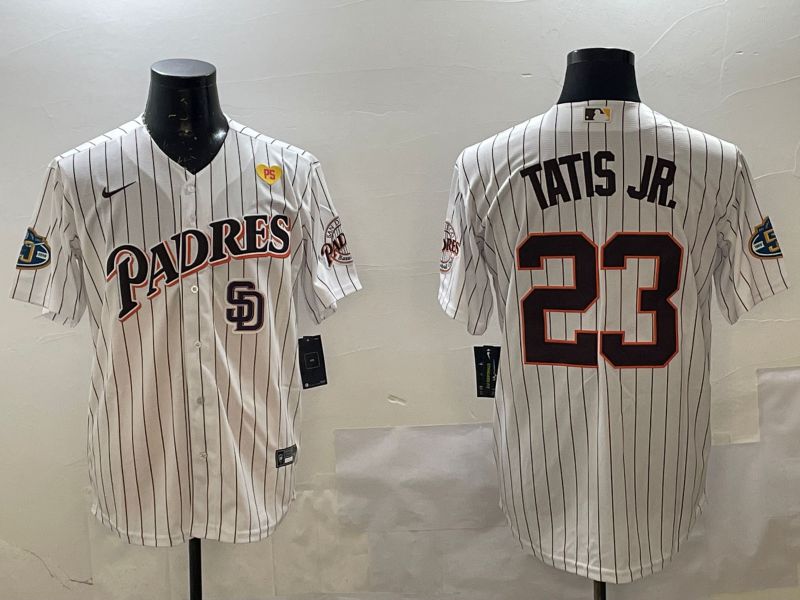 Men San Diego Padres #23 Tatis jr White Stripe Throwback Game 2025 Nike MLB Jersey style 10->san diego padres->MLB Jersey